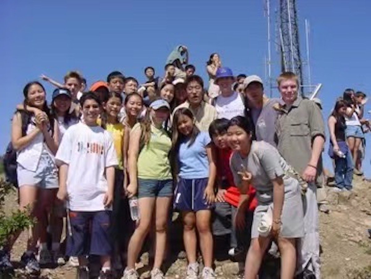 A group of students in a scenic spot