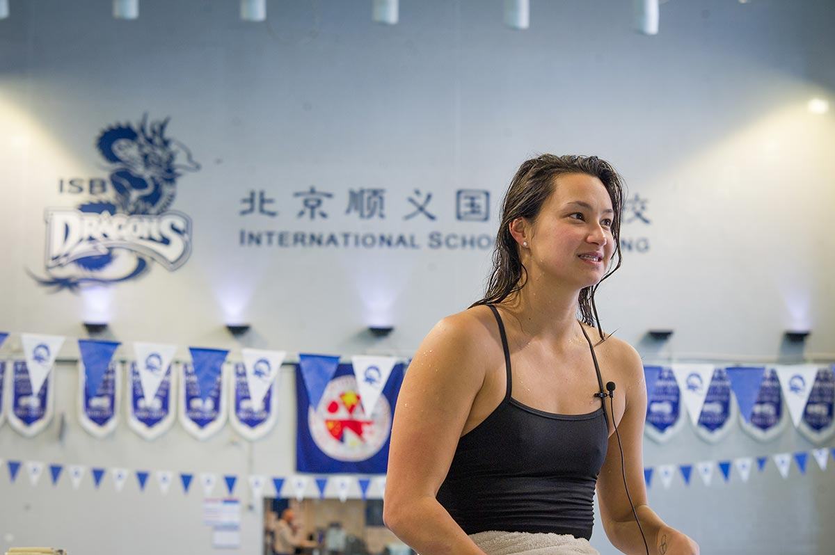 Camille Cheng in the pool at ISB