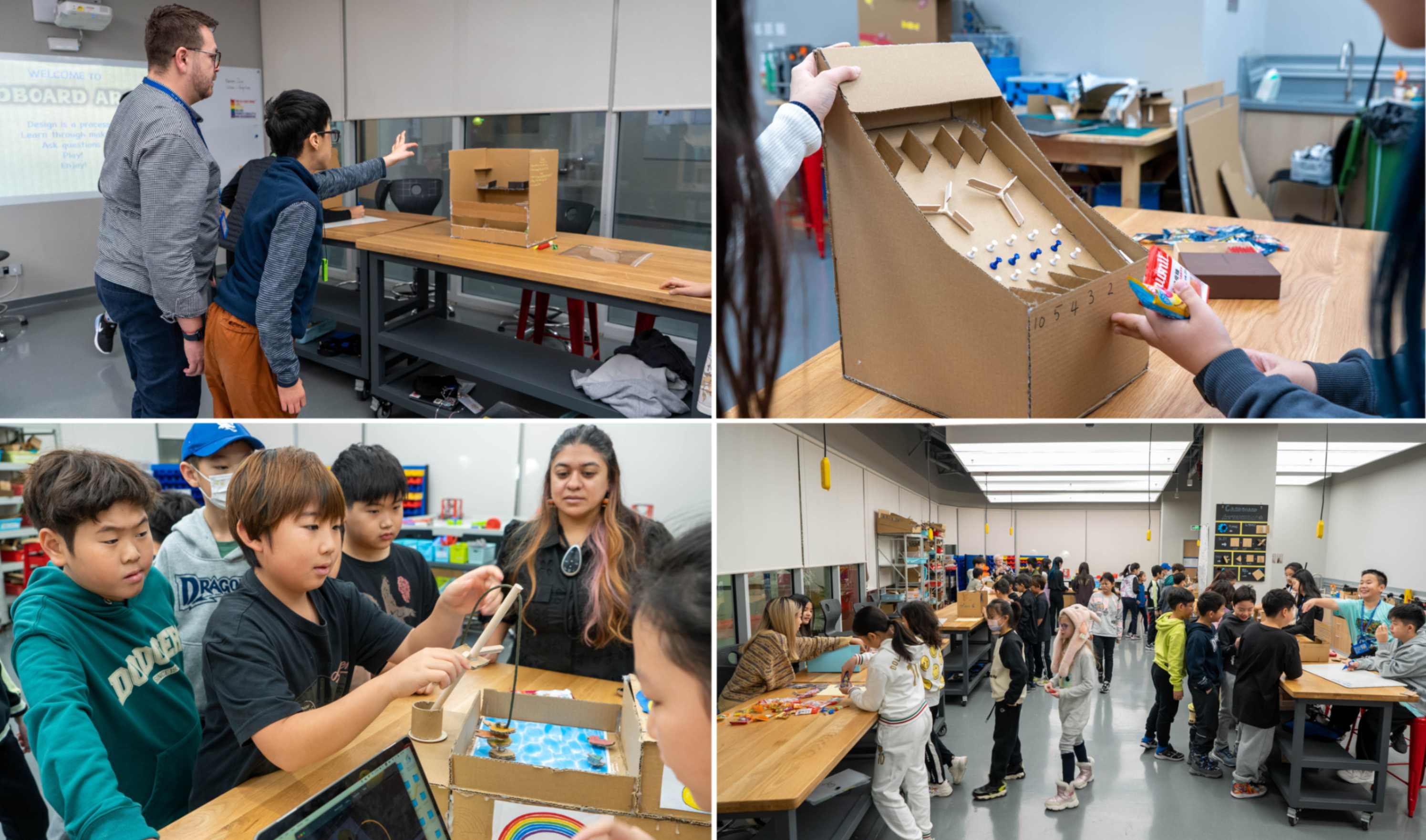 A collage of photos of students engaging in a design activity