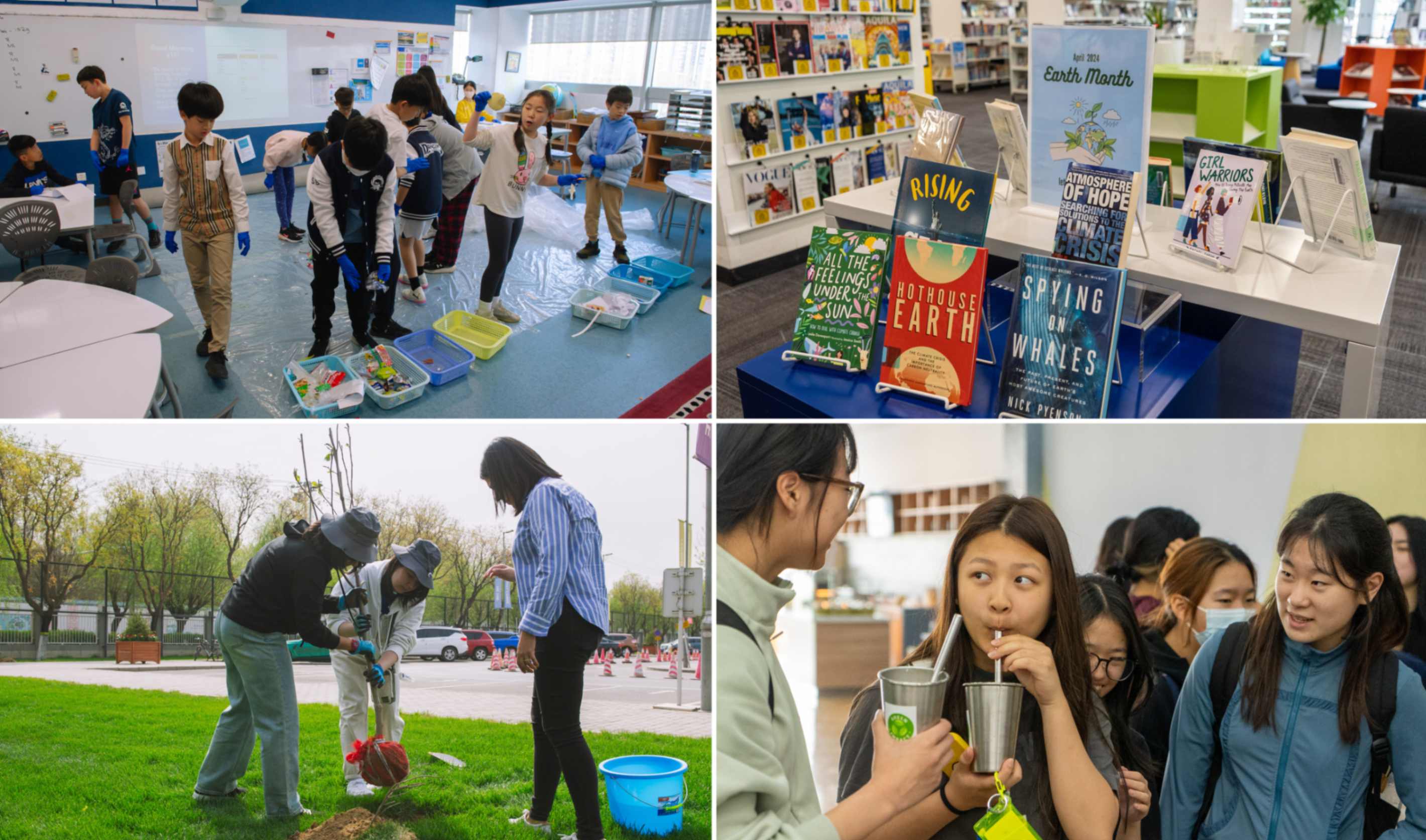 A collage of photos of Earth Month activities